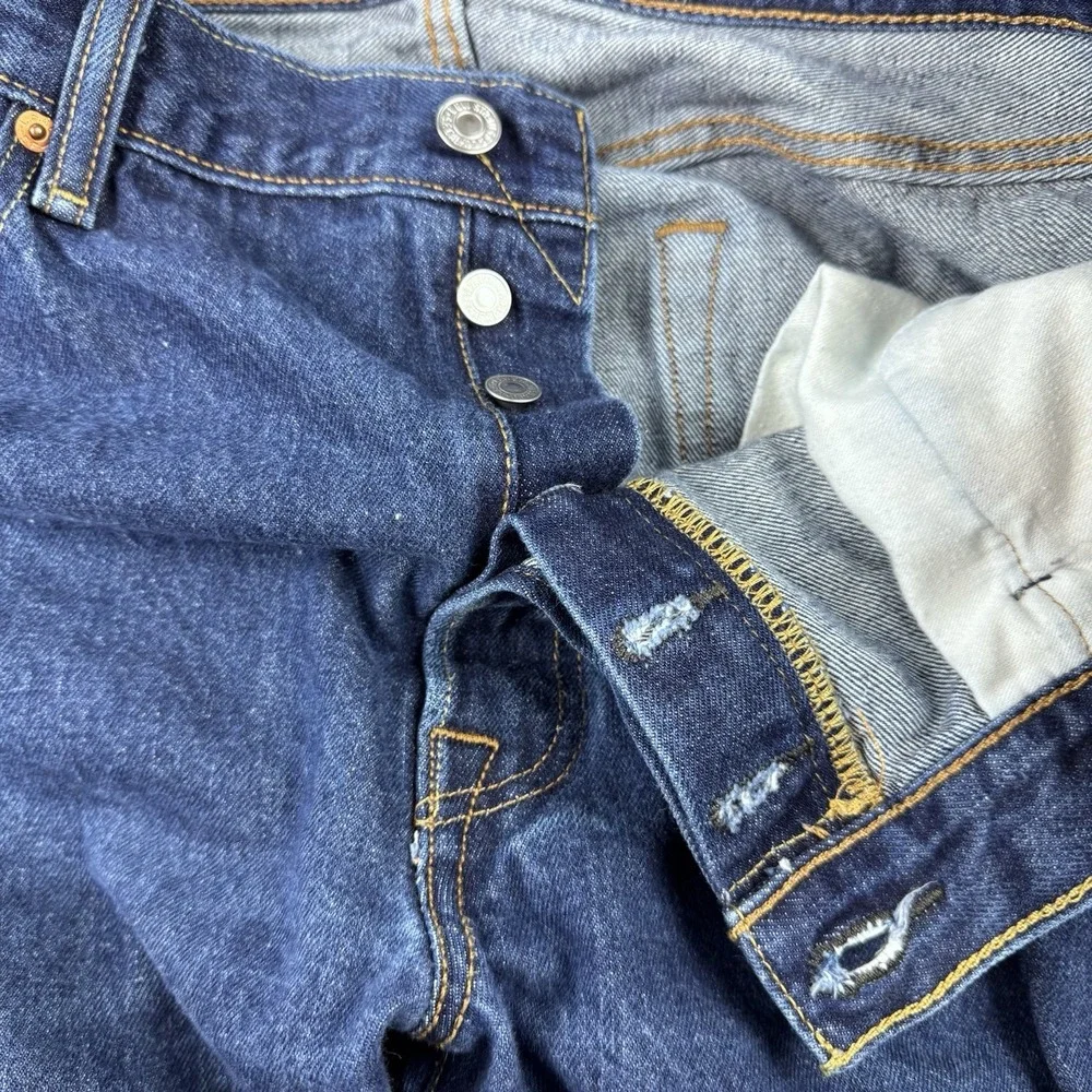 Levis 501 Jeans 36x34 Stretch Dark  Wash Denim Button Fly Straight